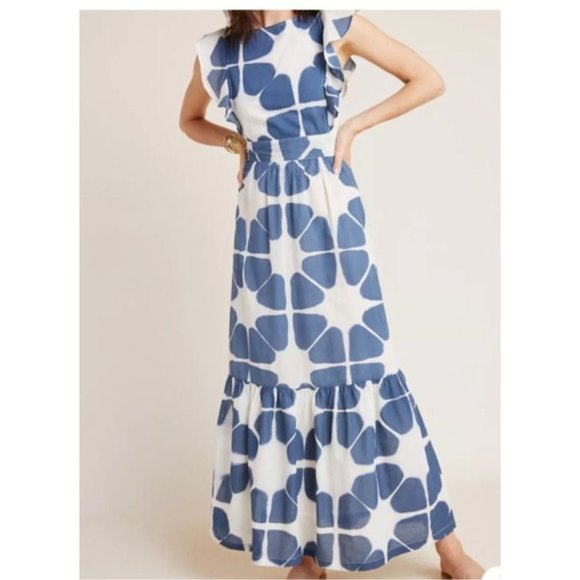 The Odells Maxi Seville Dress Cream Blue Cotton Washable - Picture 7 of 16